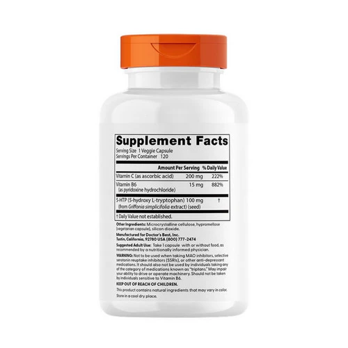 Doctors Best, 5HTP Enhanced With Vitamins B6 And C, 120 Veg Caps - Image 2
