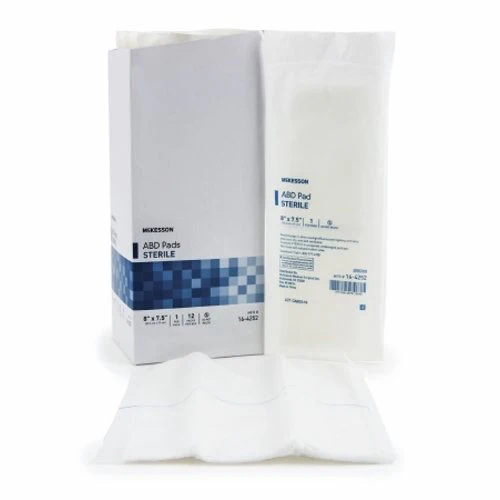 McKesson, Abdominal Pad McKesson NonWoven Cellulose 7-1/2 X 8 Inch Rectangle Sterile, 1 Pack