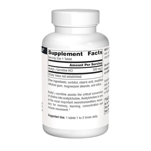 Source Naturals, Acetyl L-Carnitine, 500 mg, 60 Tabs - Image 2