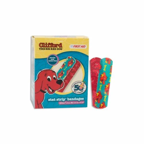 Dukal, Adhesive Strip American White Cross Stat Strip 3/4 X 3 Inch Plastic Rectangle Kid Design (Clifford, Box Of 1