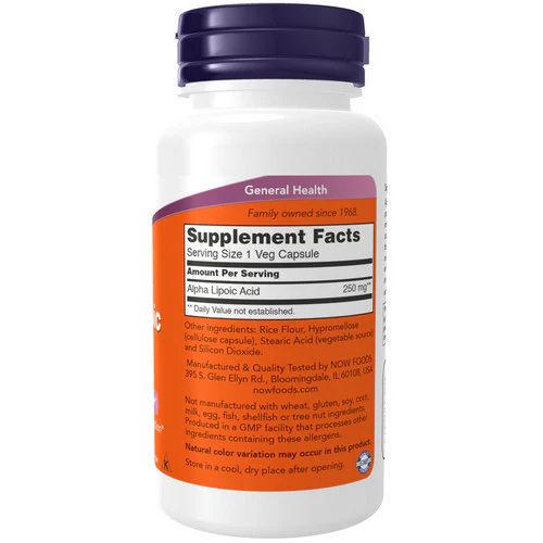Now Foods, ALPHA LIPOIC ACID, 250 mg, 60 Caps - Image 2