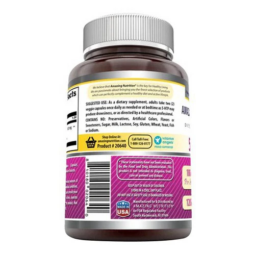 Amazing Nutrition, Amazing Formulas 5 HTP, 100 mg, 120 VegCaps - Image 3