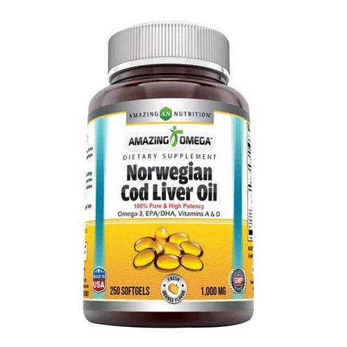 Amazing Nutrition, Amazing Omega Norwegian Cod Liver Oil, 1000 mg, Orange 250 Softgels