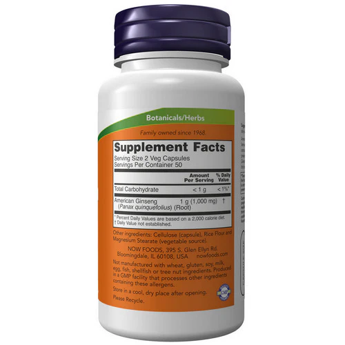 Now Foods, American Ginseng, 500 mg, 100 Caps - Image 2