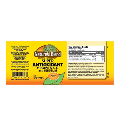 Nature's Blend, Antioxidant Super With Vitamins A/C/E, 60 Softgels - Image 2