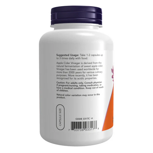 Now Foods, Apple Cider Vinegar, 450 mg, 180 Caps - Image 3