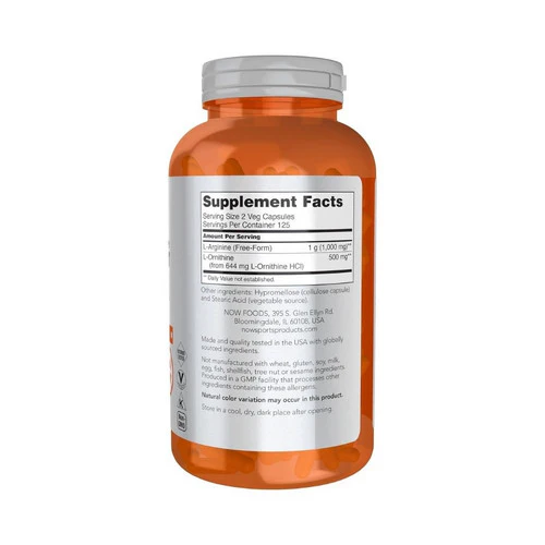 Now Foods, Arginine & Ornithine, 250 Caps - Image 2