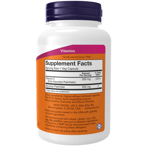 Now Foods, Ascorbyl Palmitate, 500 mg, 100 Veg Caps - Image 2