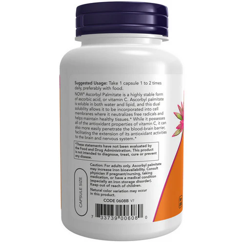 Now Foods, Ascorbyl Palmitate, 500 mg, 100 Veg Caps - Image 3