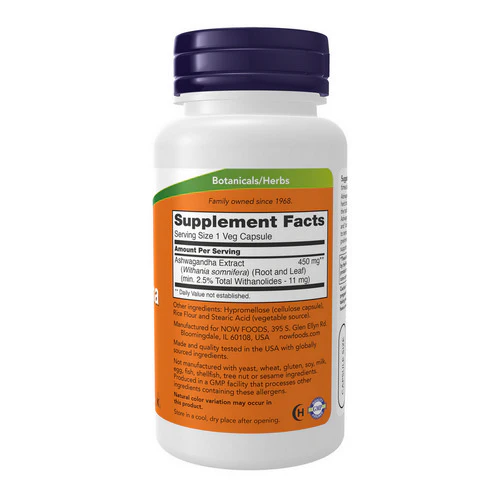 Now Foods, Ashwaganda, 90 Veg Caps - Image 2