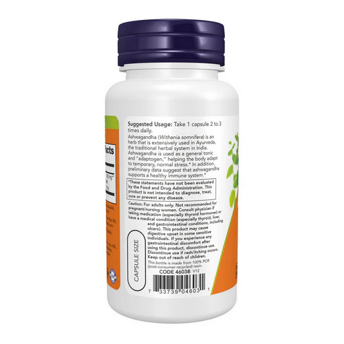 Now Foods, Ashwaganda, 90 Veg Caps - Image 3