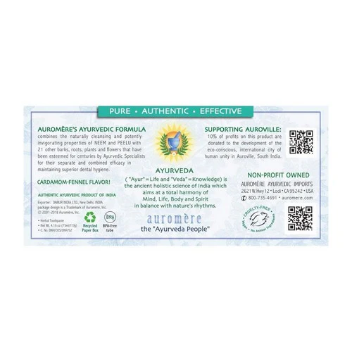 Auromere, Ayurvedic Toothpaste, Non-foaming Sls Free 4.16 Oz - Image 2