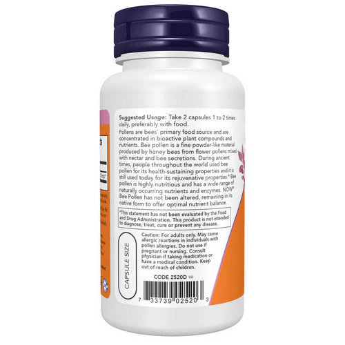 Now Foods, Bee Pollen, 500 mg, 100 Caps - Image 3