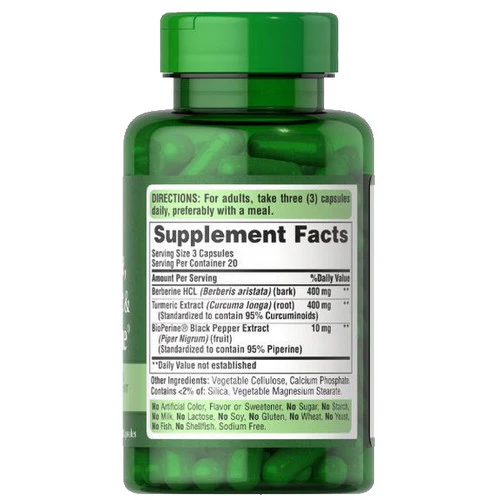 Puritan's Pride, Berberine Turmeric & BioPerine Black Pepper, 60 Capsules - Image 2