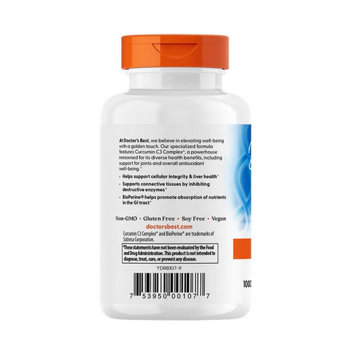 Doctors Best, High Absorption Curcumin, 1000 mg, 120 Veggie Caps - Image 3