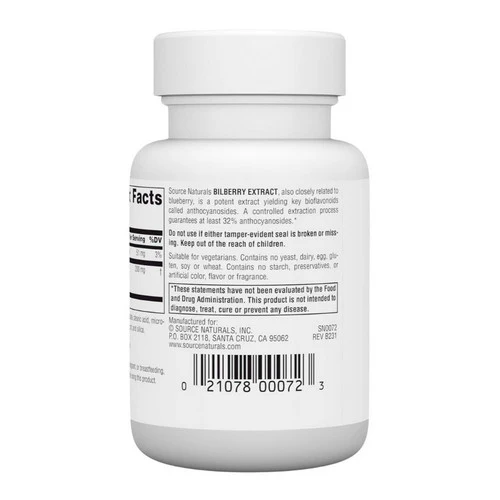 Source Naturals, Bilberry Extract, 100 MG, 30 Tabs - Image 3