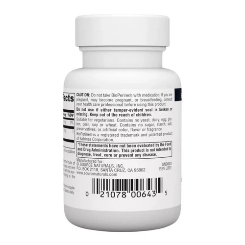 Source Naturals, Bioperine Black Pepper Fruit Extract, 10 MG, 60 Tabs - Image 3