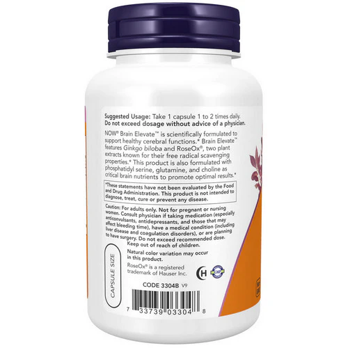 Now Foods, Brain Elevate Formula, 120 Vcaps - Image 3
