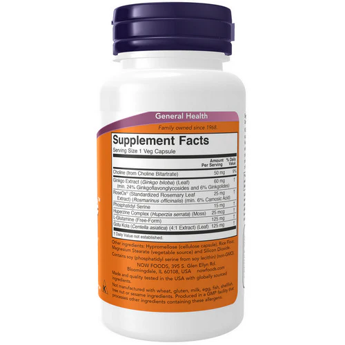Now Foods, Brain Elevate Formula, 60 Vcaps - Image 2