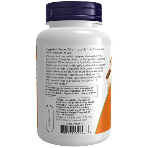Now Foods, Bromelain, 2400GDU/500 mg, 120 Veg Caps - Image 3