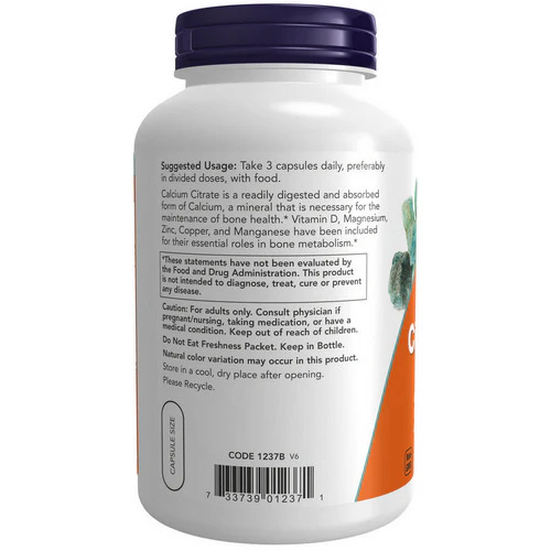 Now Foods, Calcium Citrate, 240 Veg Caps - Image 3