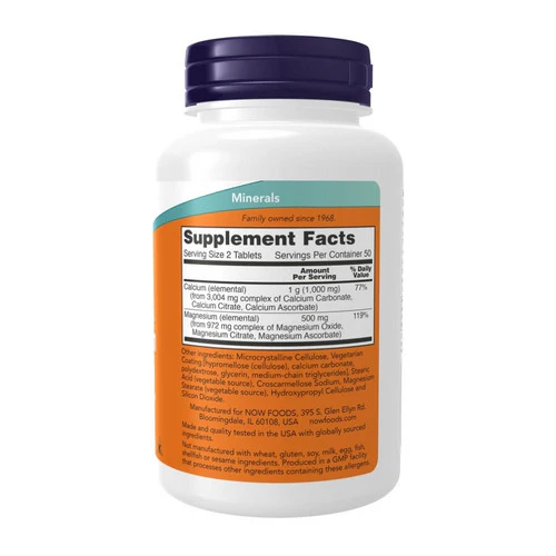 Now Foods, Calcium & Magnesium, 500/250 mg, 100 Tabs - Image 2