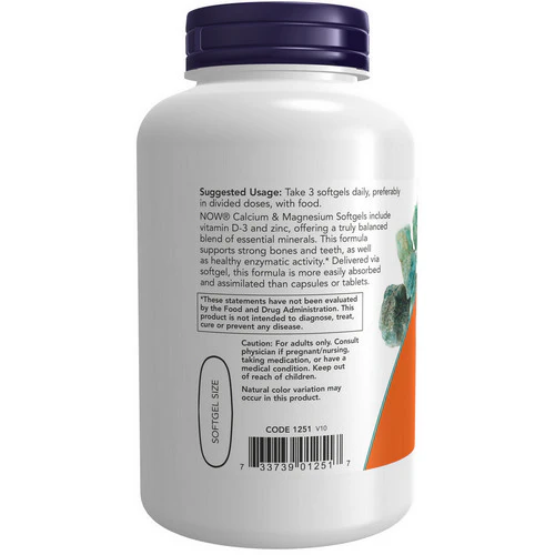Now Foods, Calcium & Magnesium, 120 Softgels - Image 3