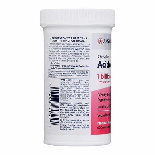American Health, Chewable Acidophilus And Bifidum Wafers, (1 Billion), Natural Strawberry 60 Tabs - Image 3