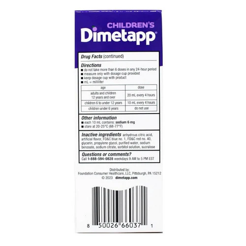 Dimetapp, Children's Cold And Allergy Liquid Grape, 4 Oz - Image 2