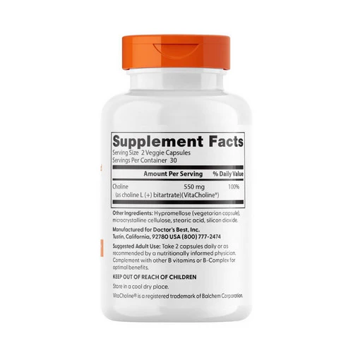 Doctors Best, Choline L-Bitartrate with VitaCholine, 550 Mg, 60 VegCaps - Image 2