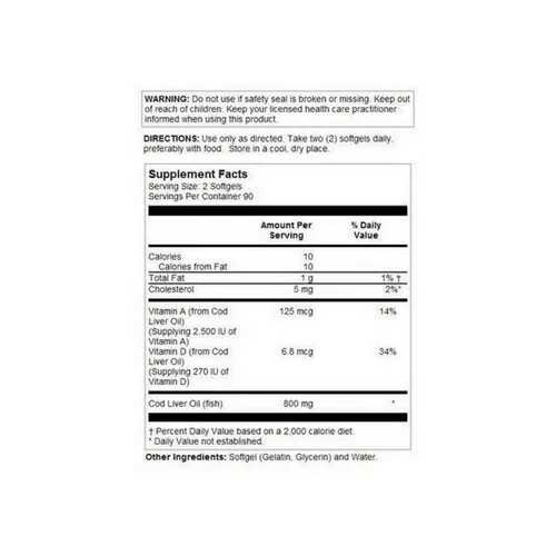 Nature's Life, Cod Liver Oil Concentrate, 1000 mg, 90 softgels - Image 2