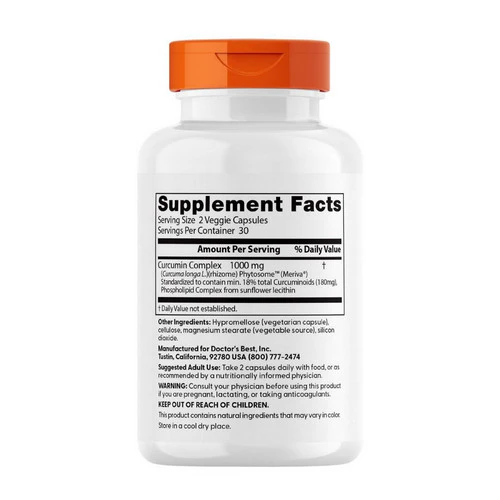 Doctors Best, Curcumin Phytosome with Meriva, 500 mg, 60 Vcaps - Image 2