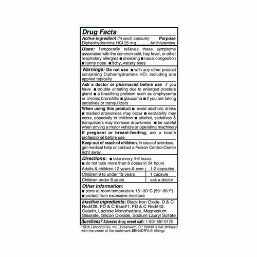 SDA Labs, Diphenhydramine HCL, 25mg, 1000 Caps - Image 2