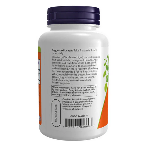 Now Foods, Elderberry, 500 mg, 120 Veg Caps - Image 3