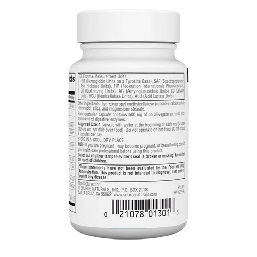 Source Naturals, Essential Enzymes, 500 mg, Vegetarian 60 VCaps - Image 3