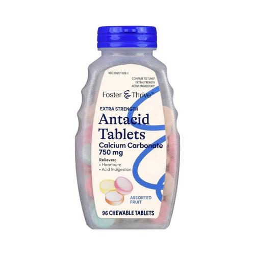 Foster And Thrive, Extra Strength Antacid Calcium Carbonate Chewable, 750 Mg, 96 Tabs