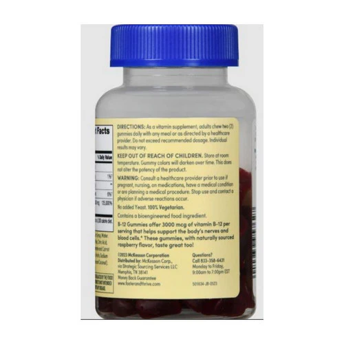 Foster And Thrive, Extra Strength Vitamin B-12 Gummies Raspberry, 300 Mcg, 60 Count - Image 2