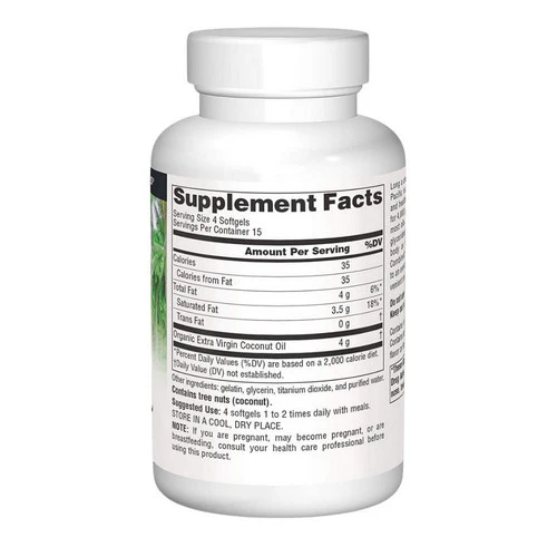 Source Naturals, Extra Virgin Coconut Oil, 60 Softgels - Image 2