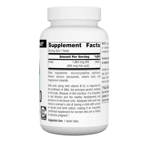 Source Naturals, Folic Acid, 800 mcg, 500 Tabs - Image 2