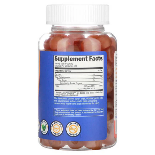 Nutricost, Folic Acid Gummies Vitamin B9, 1 Mg, 120 Count - Image 2