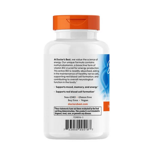 Doctors Best, Fully Active B12, 1500 mcg, 180 Veg Caps - Image 3