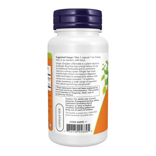 Now Foods, Ginger Root Extract, 250 mg, 90 Vcaps - Image 3