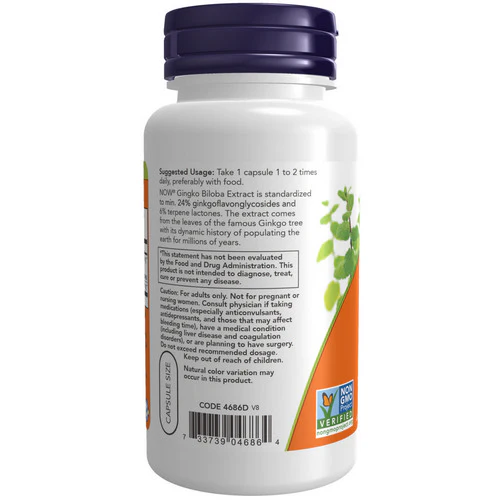 Now Foods, Ginkgo Biloba, 60 mg, 24% Standardized Extract, 60 Caps - Image 3