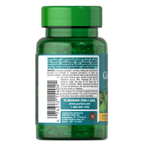 Puritan's Pride, Ginkgo Biloba Standardized Extract, 60 mg, 120 Softgels - Image 3