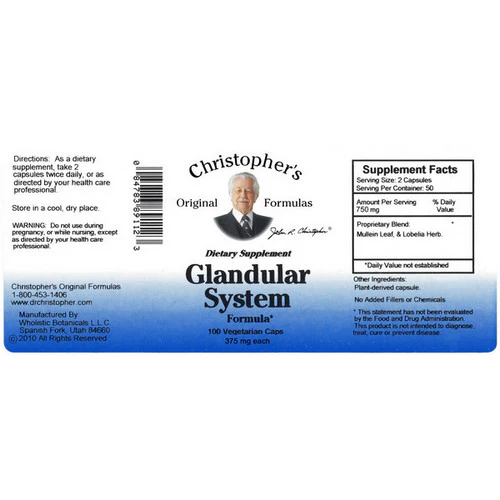 Dr. Christophers Formulas, Glandular System Formula, 100 Vegicaps - Image 2