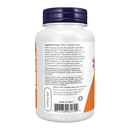Now Foods, Glucosamine & Chondroitin with MSM, 90 Caps - Image 3
