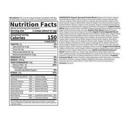 Garden of Life, Gol Raw Organic Meal - Real Raw Vanilla (Mini), 558 Grams - Image 2