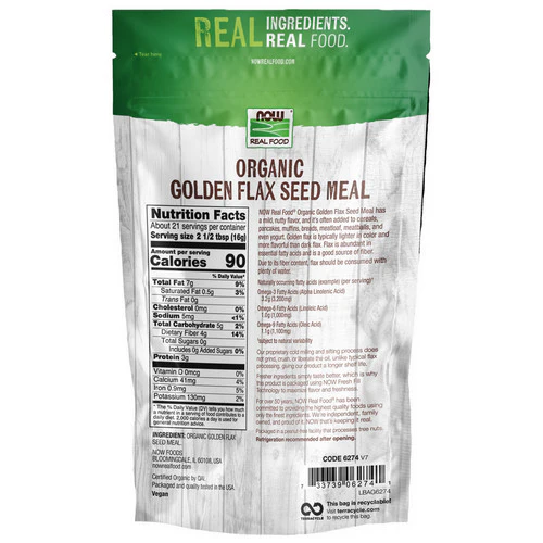Now Foods, Golden Flax Seed Organic, Meal 12 oz - Image 2