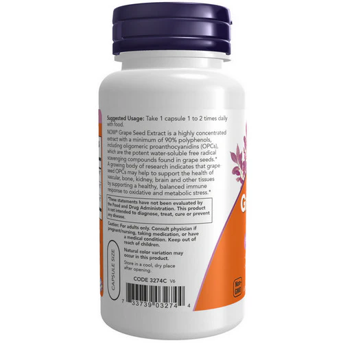 Now Foods, Grape Seed, 250 mg, 90 Vcaps - Image 3