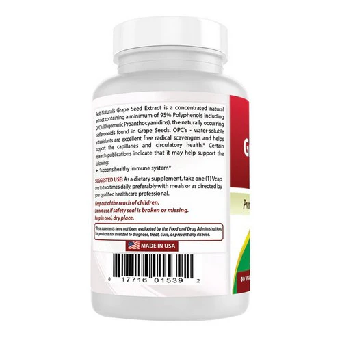 Best Naturals, Grape Seed Extract, 400 mg, 60 Veg Caps - Image 3